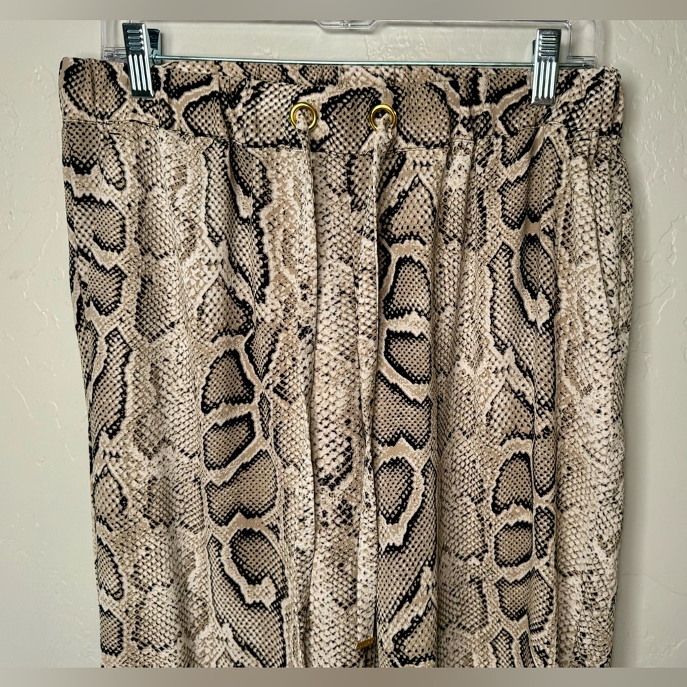 Michael Kors Wide Leg Pants Crushed Crepe Snakeskin Print Bottoms SZ Medium - Picture 7 of 16